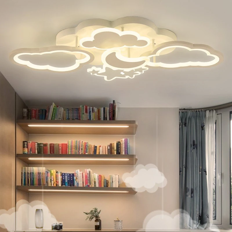 Modern Moon Star Cloud Chandelier Light White Pink Remote Control Children\'s Room LED Chandelier Lamps for Princess Baby Nursery