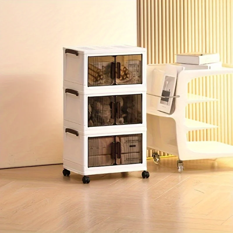 1pc multi-layer foldable open storage cabinet for home living room, high aesthetic storage box, clothing and milk powder storage