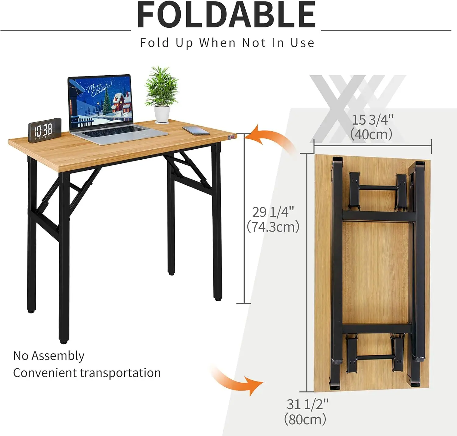 

Folding Desk Small Desk 31 1/2" No Assembly Foldable Computer for Small Space/Home Office/Dormitory,