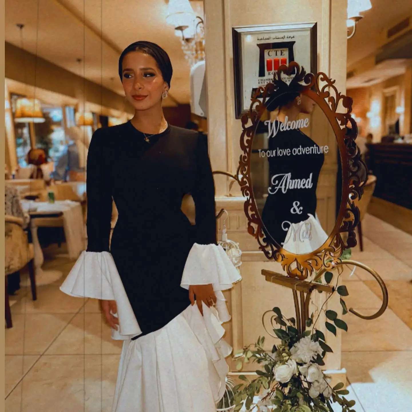 Adeli Elegant Black O-neck Prom Gown Women's White customized Long Sleeve Party Evening Dress Floor Length Formal Occasion Gowns image 4