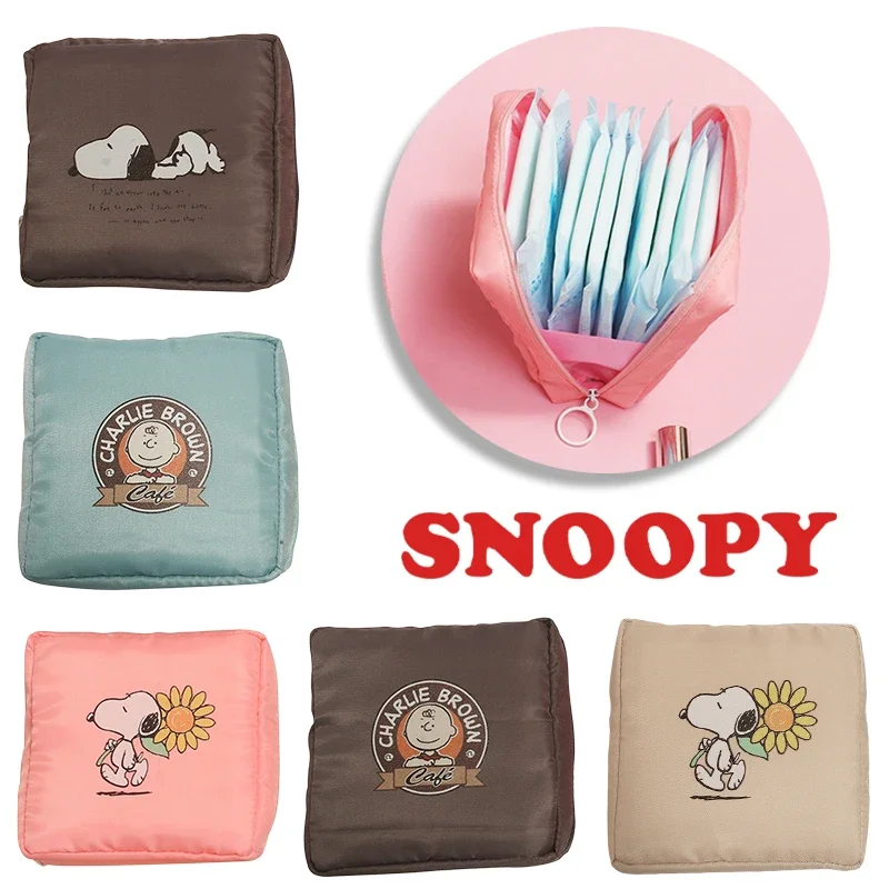 Snoopy podpaska higieniczna torba przenośna kreskówka kosmetyczne kobiety Organizer słuchawki podróżne monety dziewczyny Tampon Mini portmonetka