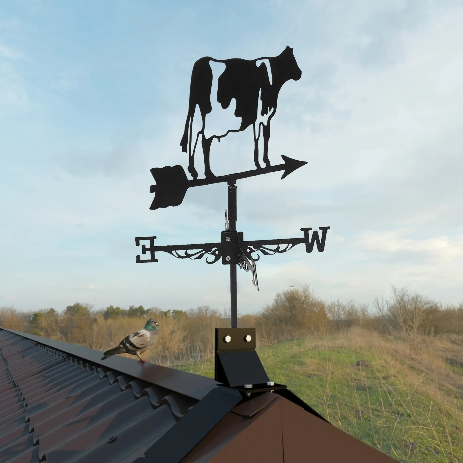 

1Set 3D Cow Weathervane Simple Style Wind Direction Indicator for Garden Lawn Decor Metal Roof Yard Weathervane Decoration