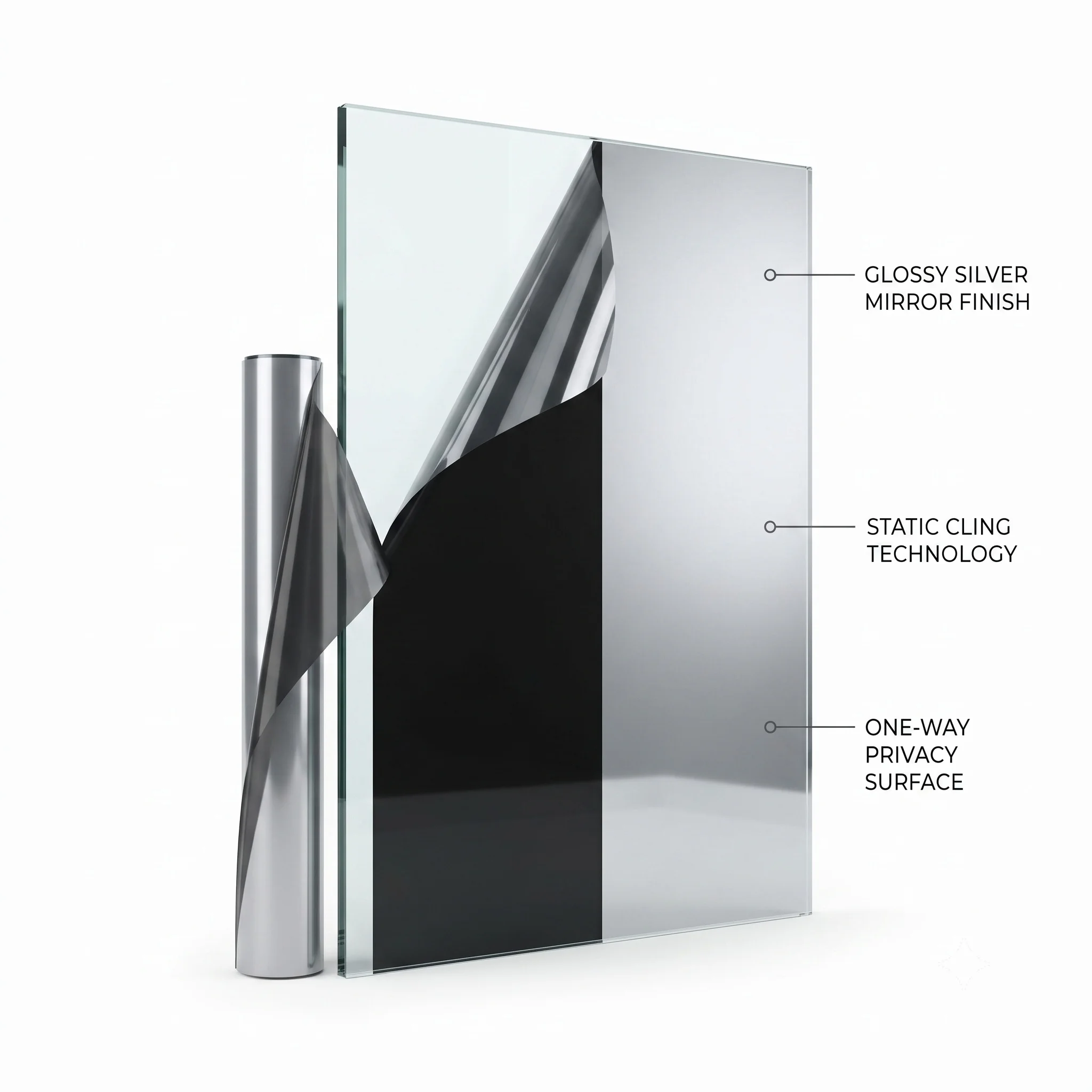 Black Silver Static Cling Window Film 99% UV Protection Heat Insulation One-Way Daytime Privacy Mirror Tint Reusable No Glue