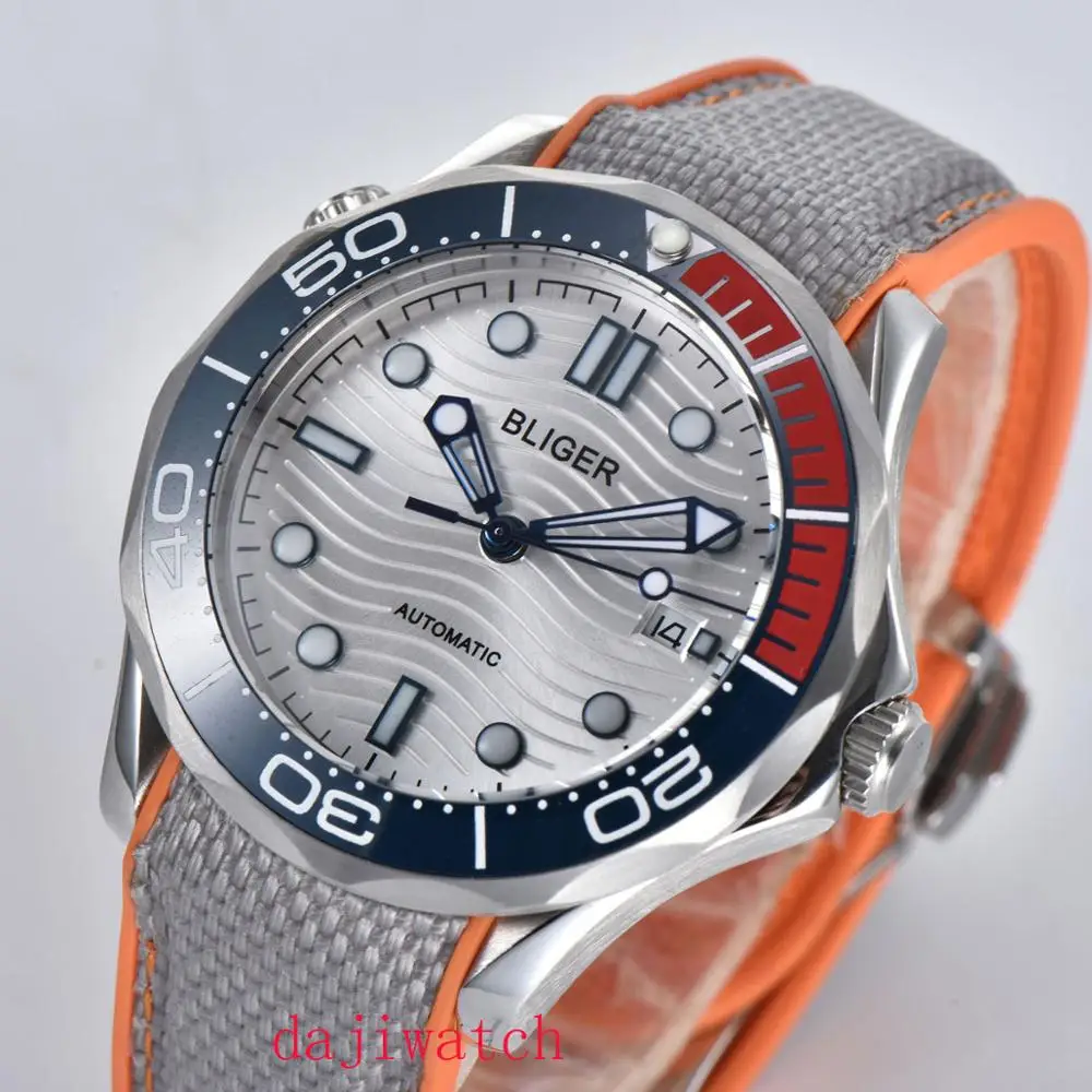

41mm Bliger Mechanical watch Rubber strap Silve white Dial Stainless steel watch case Sapphire Glass Automatic mens watch