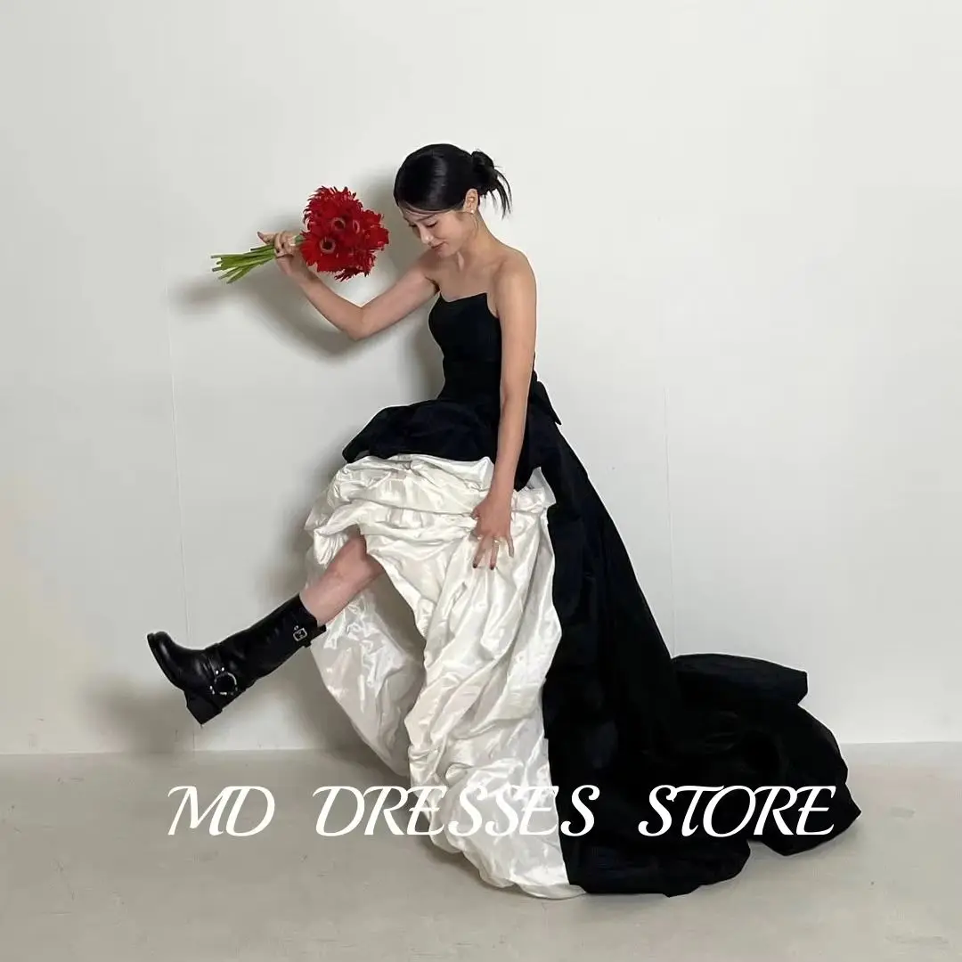 

MD 2025 Modern A-line Wedding Dress Detachable Puff Sleeves Tiered Korea PhotoShoot Sweep Train High-Low Bride Gown Customised