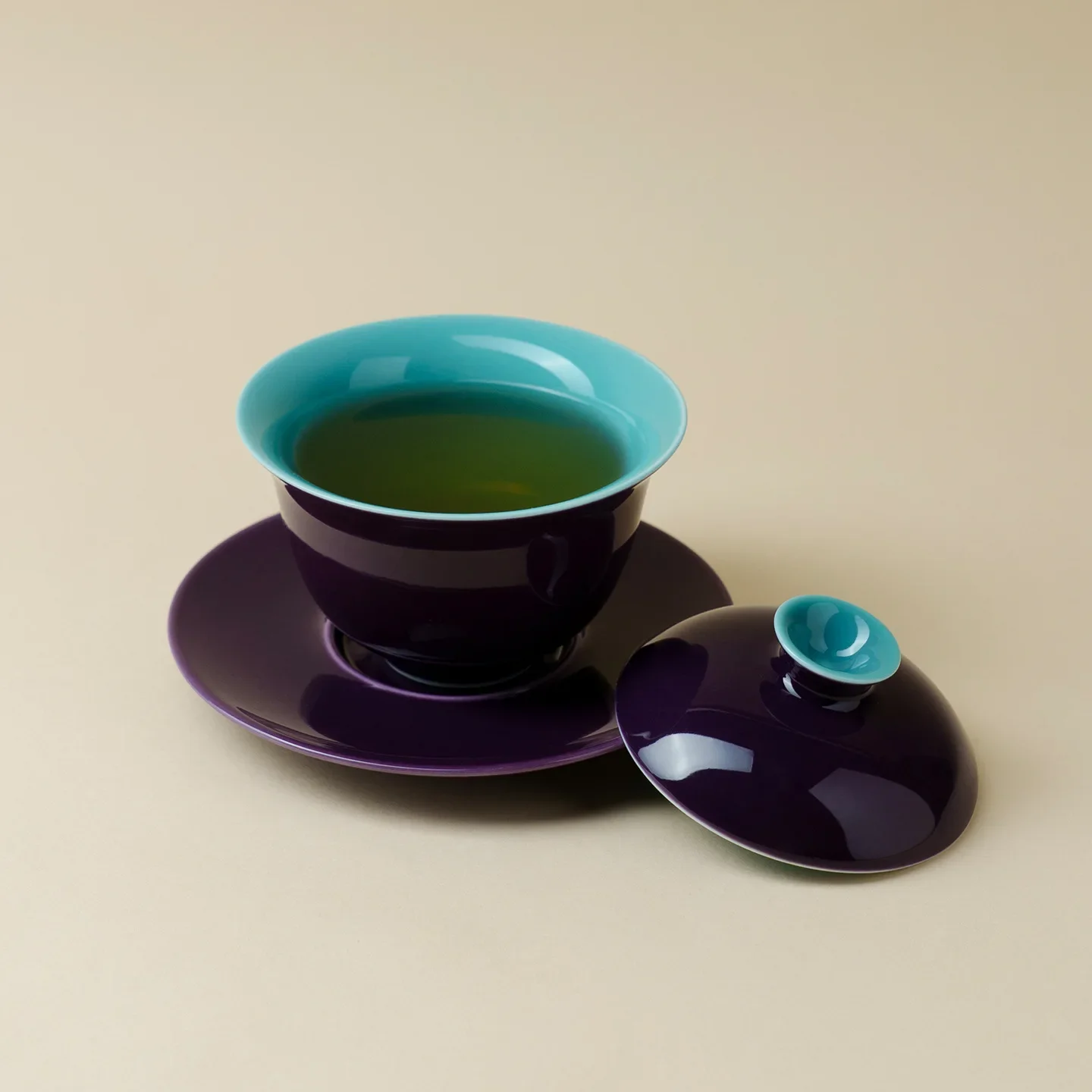 Purple Sancai Covered Ceramic Tea Bowl Teacup Tea Bowl Unique Purple Luxury Ceremony Infuser Cool  Gaiwan Bowl for Ladies