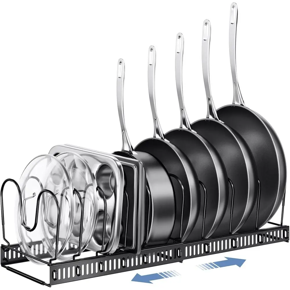 

Pots and Pans Organizer under Cabinet with Pot Lid Organizer, Expandable Rack or Pan and Pot Organizers Inside Cabinet, 12-23 Ad