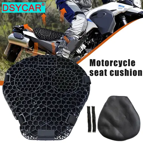 Universal Motorcycle Gel Seat Cushion 3D Honeycomb Shock Absorbing Seat Pad with Motorcycle Seat Cover for Comfortable Long Ride