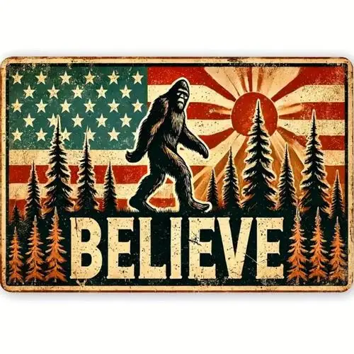 Vintage Sasquatch Metal Sign Bigfoot Wall Decor ; 