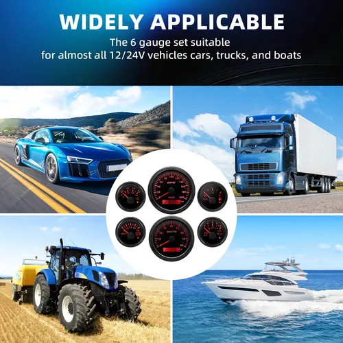 Imagen 2 del producto Medidor de 85mm + medidores de 52mm, juego de 6 medidores con sensores, velocímetro GPS de 200kmh, tacómetro de 8000rpm, voltímetro, temperatura, prensa de aceite, combustible de 0-90ohm