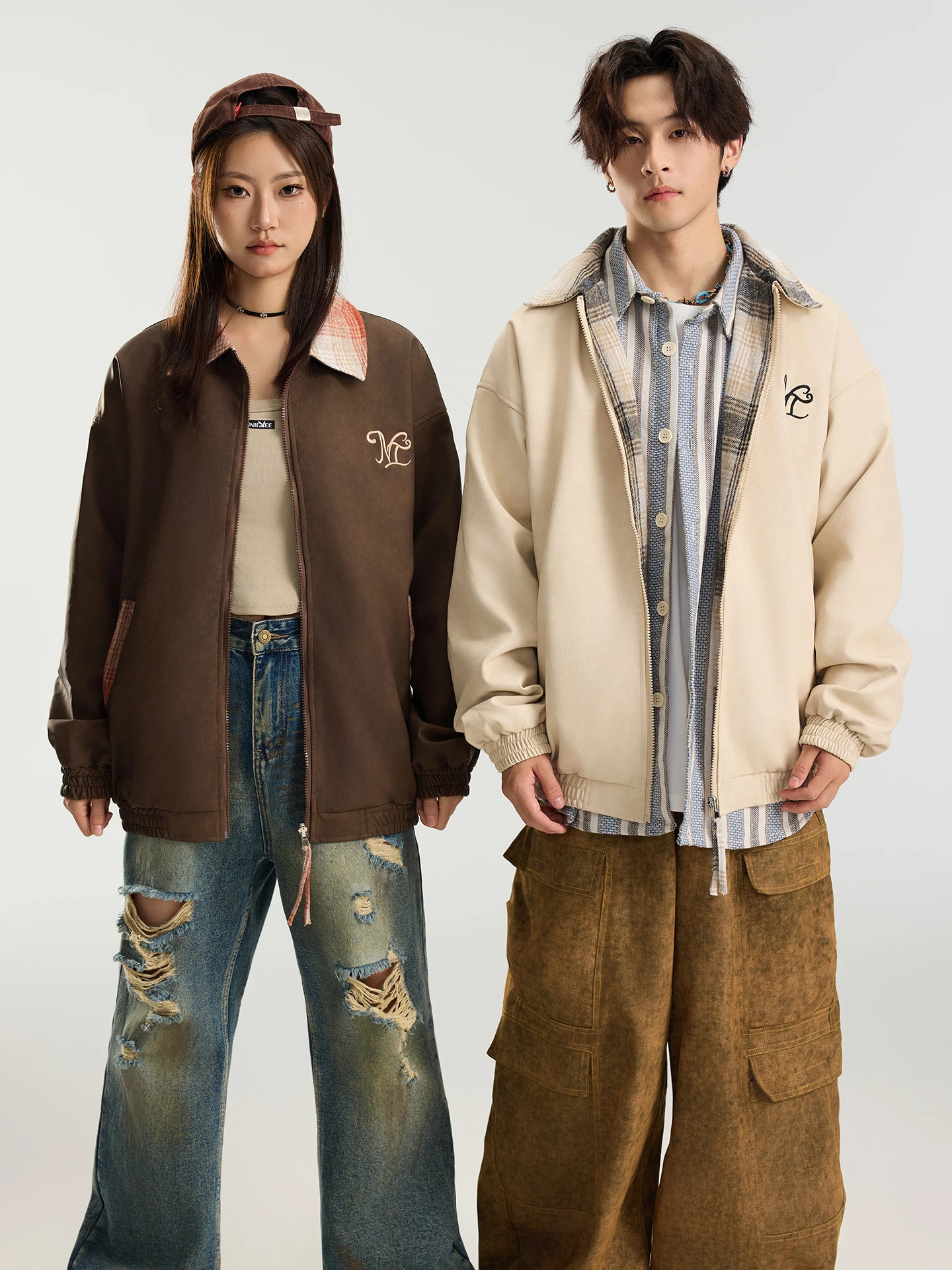 

Double-Sided American Retro Striped Casual Couple Jaet Spring New Sle College Sle Workwear Windproof Long Sve Zipper
