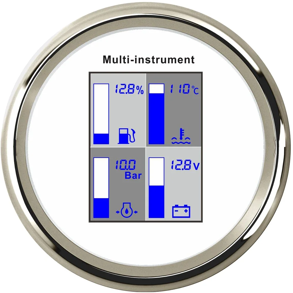 Popular 85mm 4 in 1 Multi-functional Gauge Water Temperature Fuel Level Voltmeter Oil Pressure with Alarm for Truck Ship 9-32V