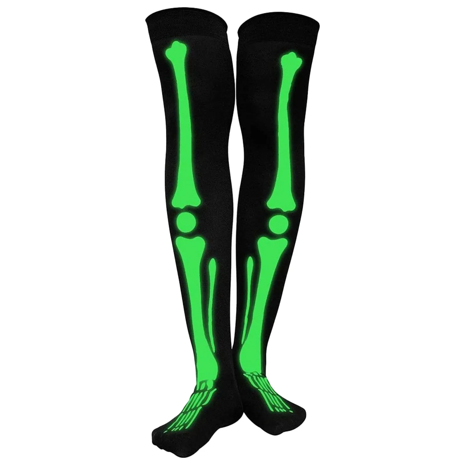 Halloween Glow-In-The-Dark Skeleton Gloves Skeleton Print Fashion Trend Stockings 2 Piece Set Party Dance Personality Way Suit