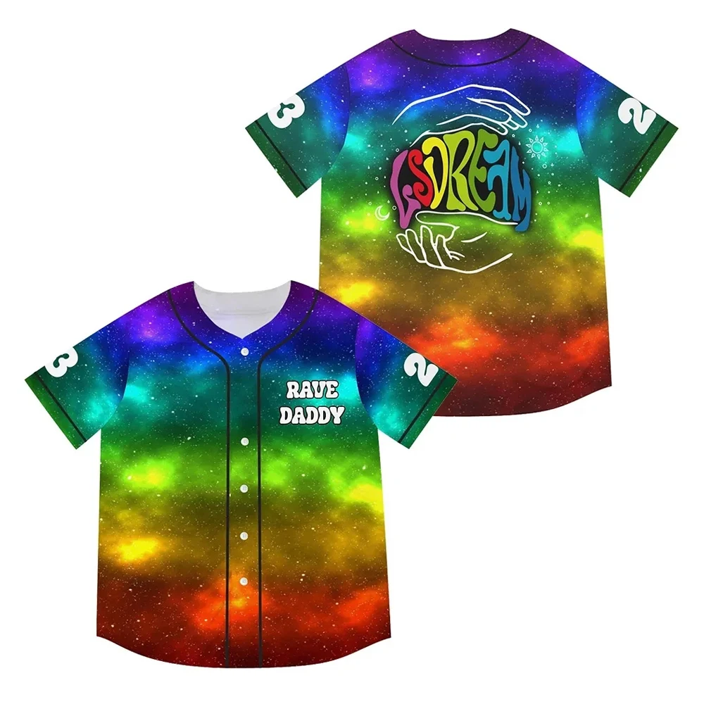 DJ Lsdream Rave Daddy Baseball Jersey Unisex Short Sleeve Button-Down Shirts Women Men Streetwear Tops