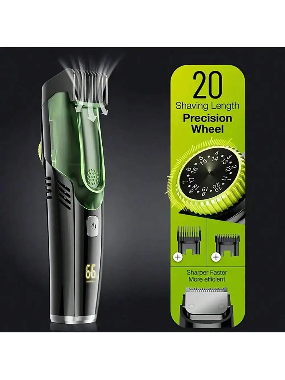 1pc 1400mah lavável corpo inteiro carga usb aparador de cabelo com display led, sucção automática do cabelo, profissional sem fio cli