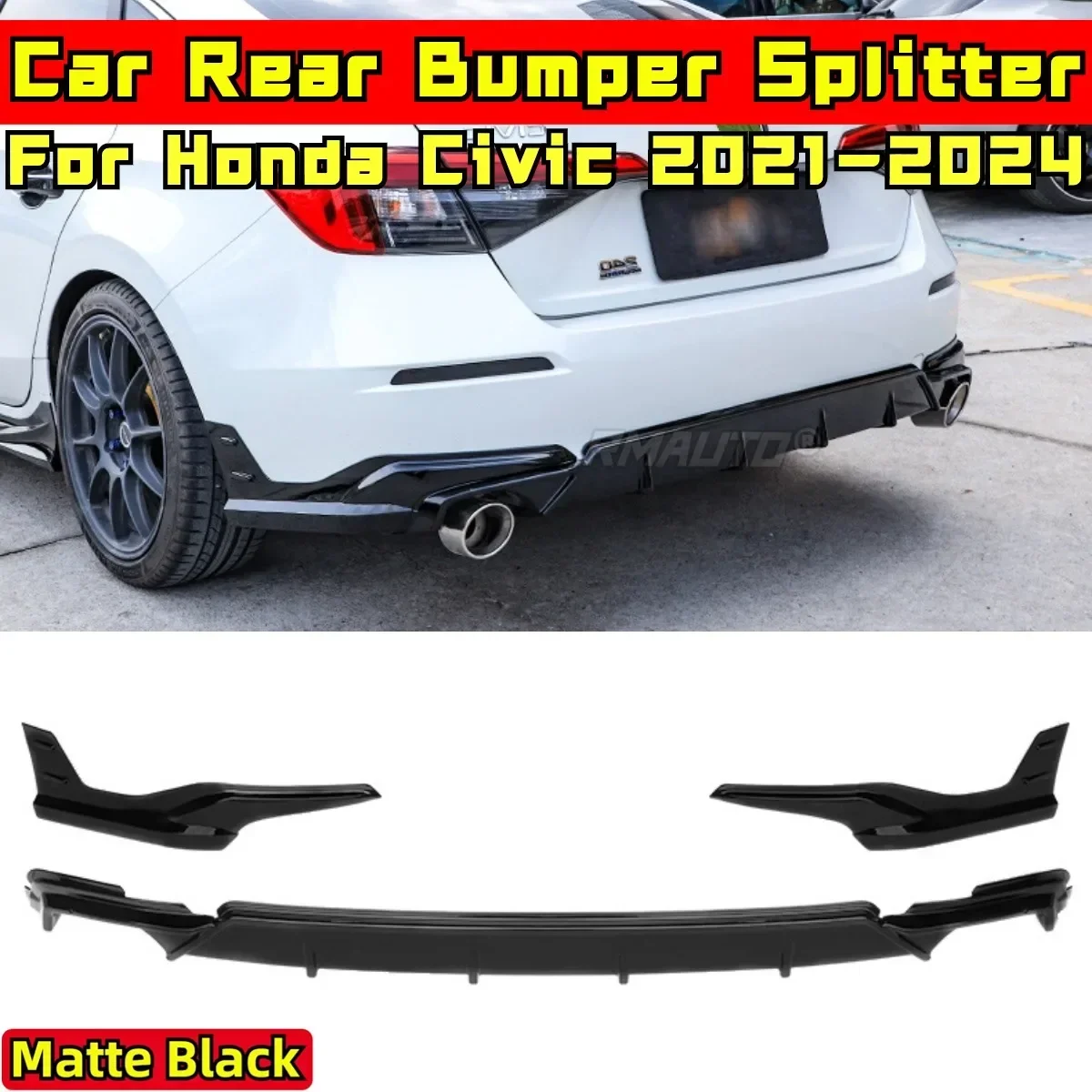 Civic Rear Bumper Lip Matte Black MUGEN Style Rear Bumper Splitter Body Kit For Honda Civic 11th Gen 2021-2024 Car Accessories