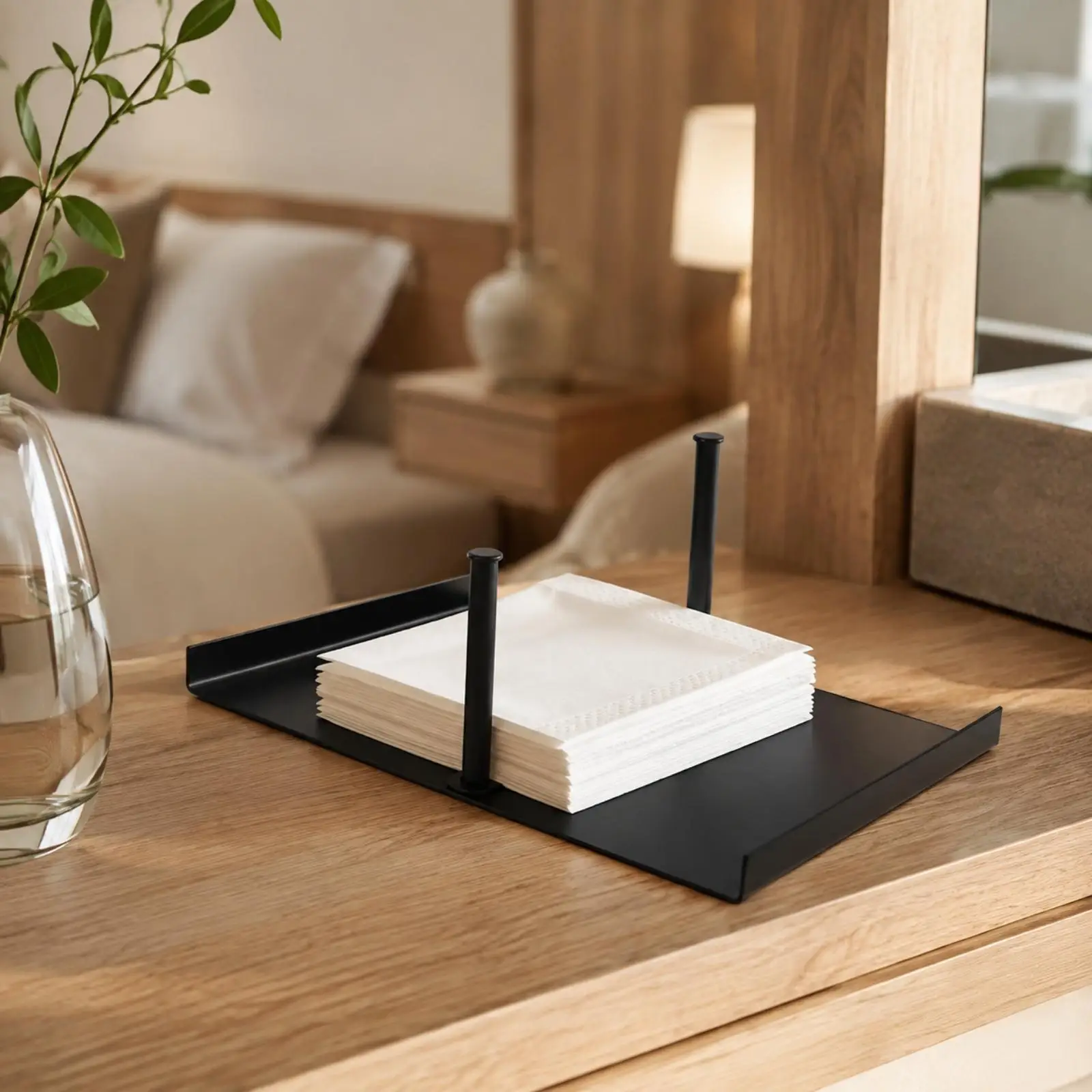 Modern Press Rod Tissue Holder Metal Tabletop Napkin Dispenser Box for Kitchen Counter Office Desk Home Use
