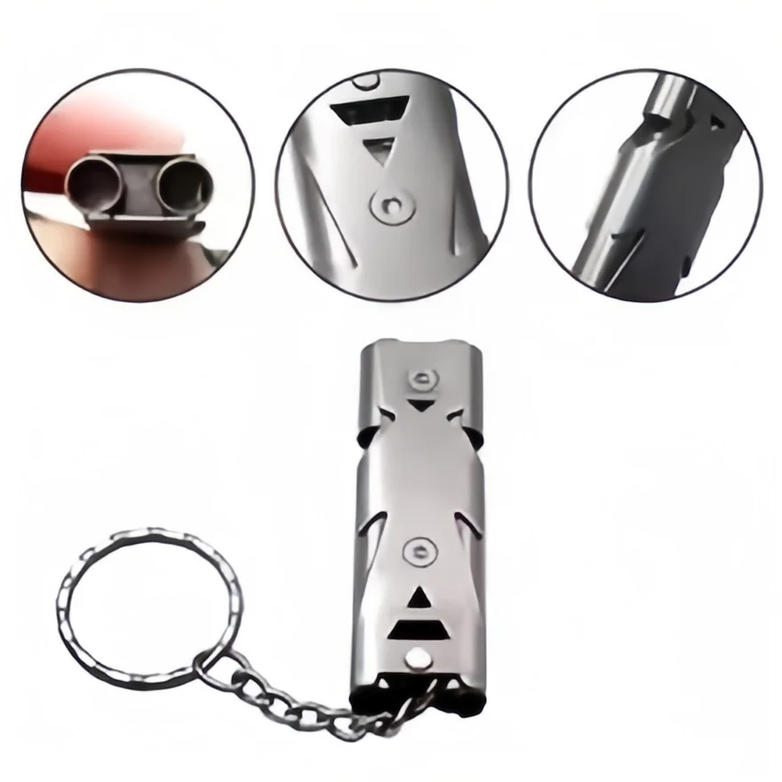 Survival Whistle Keychain Emergency Loud Safety Alarm Double Tube Design For Outdoor Camping Hiking Adventures