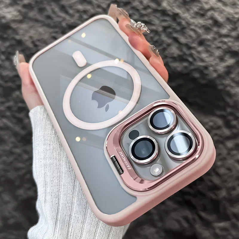 Luxe Magnetische Schokbestendige Telefoonhoes Voor Iphone 16 15 14 13 12 11 Pro Max Plus Pro Funda Stand Glazen Lensbescherming Achterkant