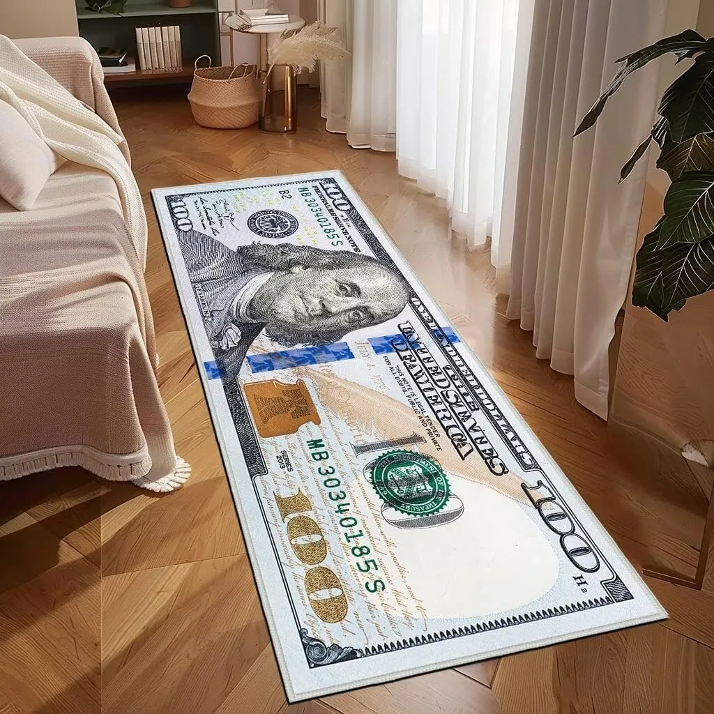 1pcs  100 Bill USA Money Throw Accent Area Rug Large Floor Carpets Mat Non Slip Washable Runner Carpet for Entryway Hallway Laundry Bathroom Kitchen Bedroom Living Room - view 5