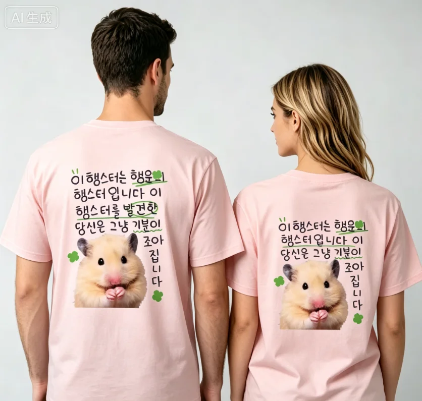 2026 new Versatile Korean-style lucky hamster short-sleeved printed T-shirt with cute design, casual street style, Y2K theme