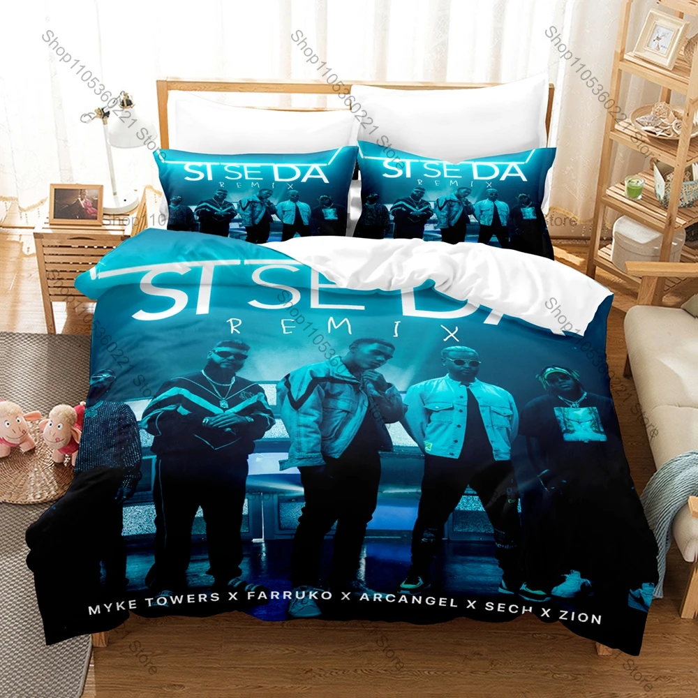 Famous Puerto Rican Latin Trap Reggaeton Rapper Myke Towers Bedding Set 1 Duvet Cover + 2 Pillowcases HD Print Latino Bed Linen
