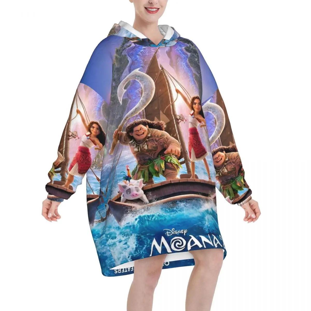 Moana 2 Movie Cartoon Blanket Hoodie Oversized Wearable Sweatshirt Blanket Warm Gifts for Women Girls Girlfriend