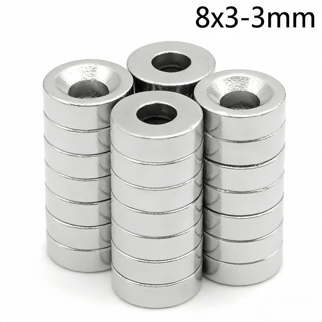8x3-3mm Round Magnet 8mmx3mm Hole 3mm Super Powerful Strong Magnetic Disc 8*3-3 For Home Refrigerators, Offices DIY