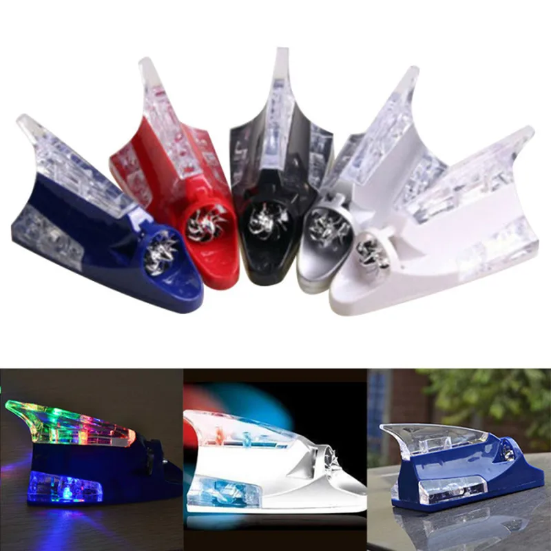 Car Truck Wind Powered LED Light Roof Antenna Shark Fin Safe Warning Flash Lamp