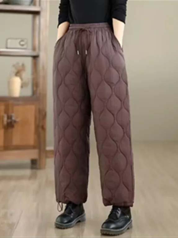 Winter Casual Warm Cotton-lined Straight Leg Pants Women's High Waist Elastic Waisand Versatile Comfortable Faionable