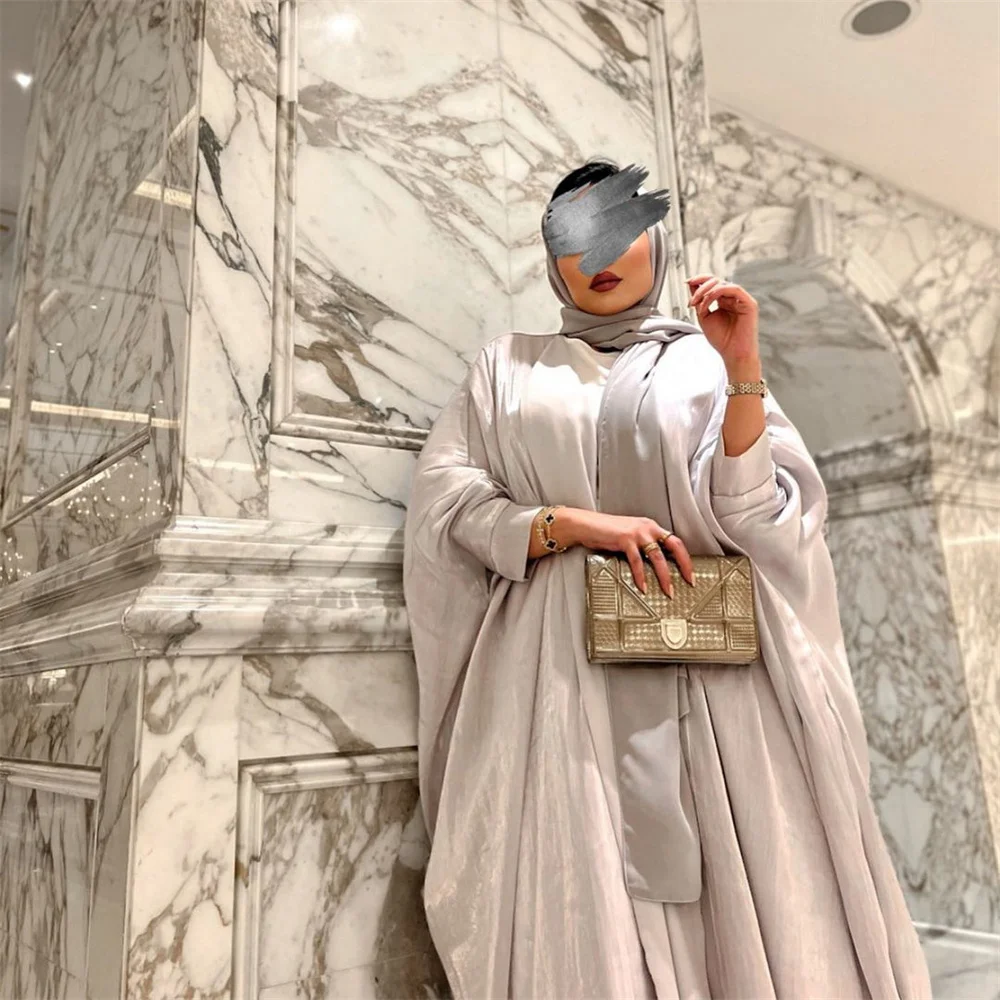 Abaya musulmana para mujer, vestido de caftán marroquí, Abayas de ala de murciélago, Kimono de satén de seda árabe, bata de cárdigan rosa, Ramadán, Dubai, novedad de 2024