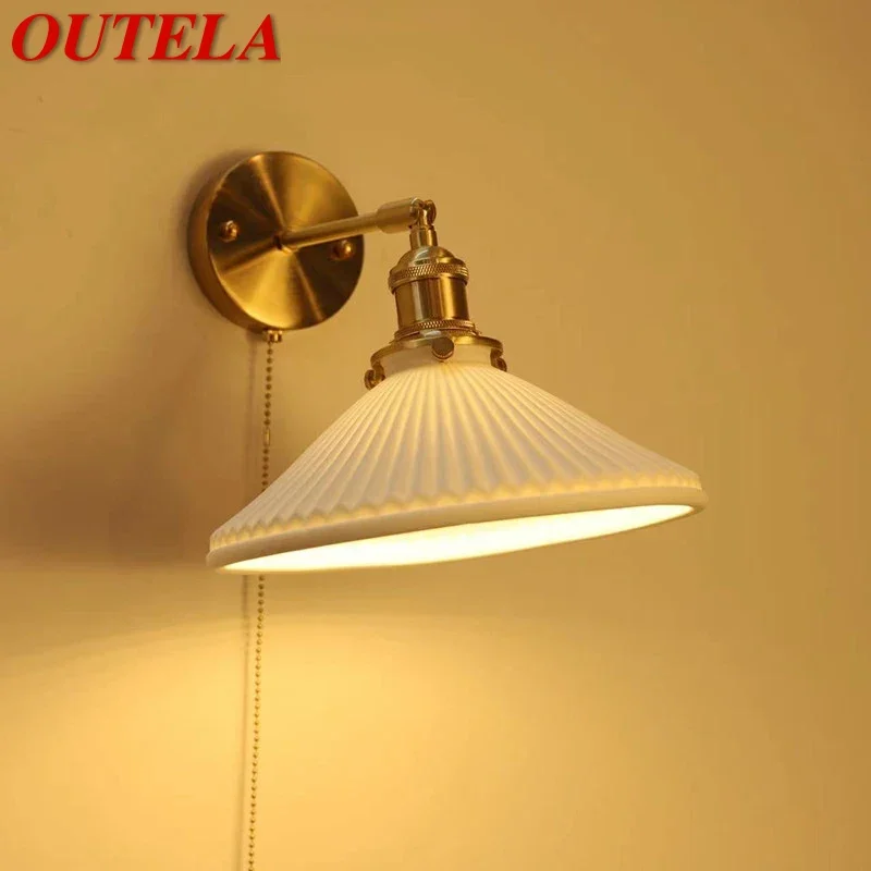 

OUTELA Nordic Brass Wall Lamp Indoor Living Room Bedroom Bedside Lamp Modern Hotel Corridor Hallway Wall Lamp