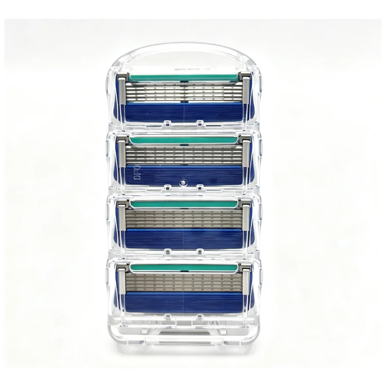 Blue 5 Layer Razor Refill Cartridges 4Pcs/Box 6CR13 Stainless Steel Men Shaver Blades With Lubricating Strip Compatible With Mac