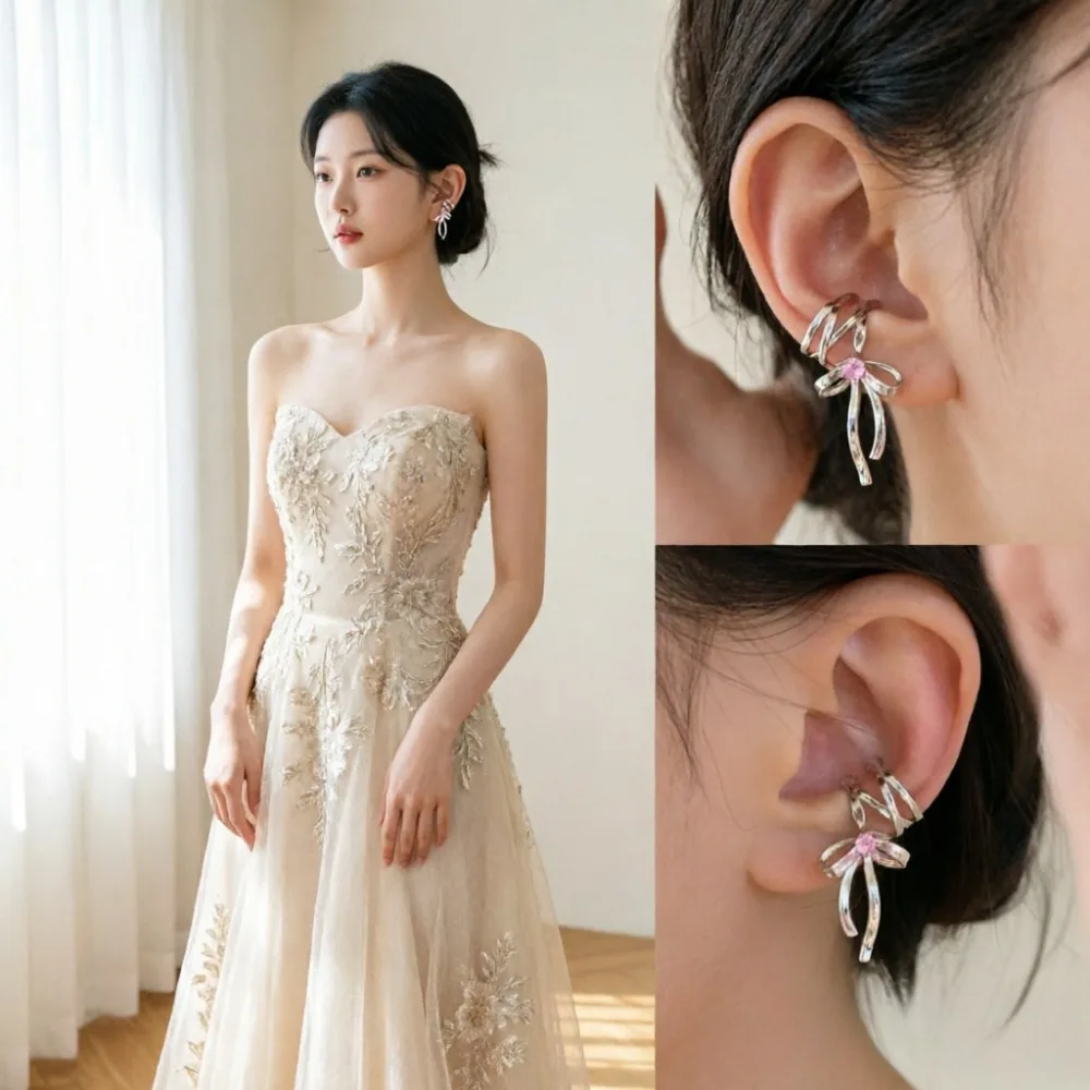 New Fashion Ribbon Aesthetics Ear Clips Ballet Style Ribbon Bow-Knot Ear Cuff Women Korean Girls Y2K Jewelry Earring Gifts