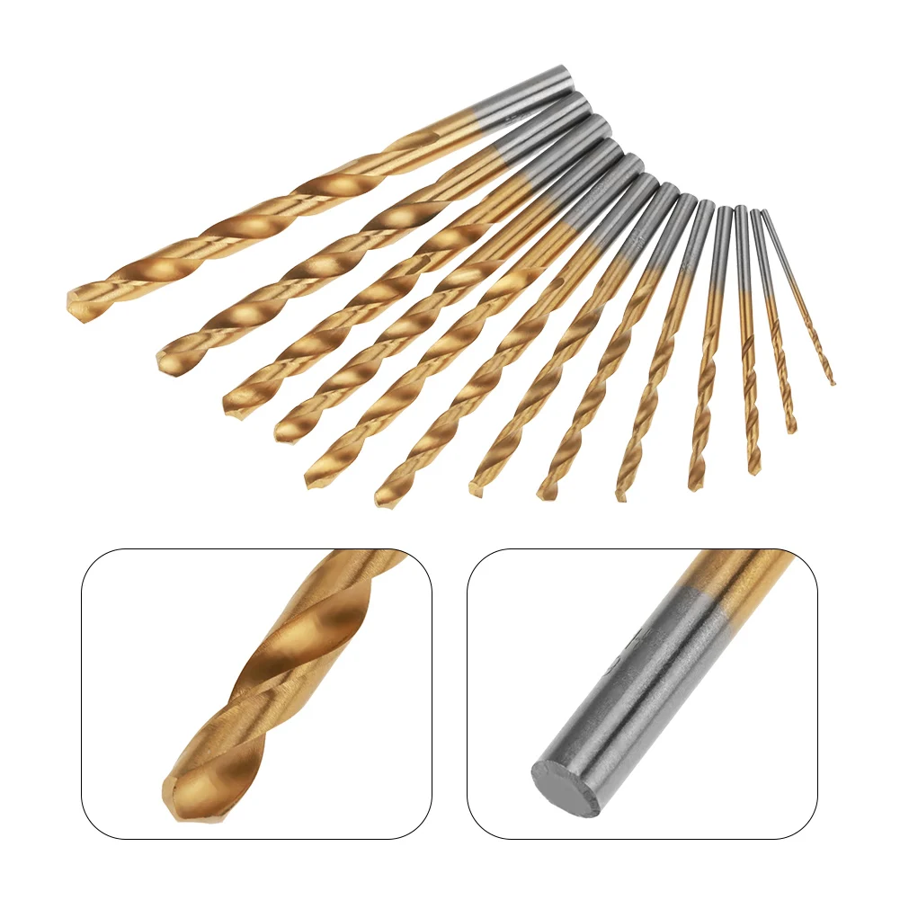 13Pcs 1.5-6.5mm High Speed Steel Titanium Coated Twist Drill Bits Set Tool with Round Handle