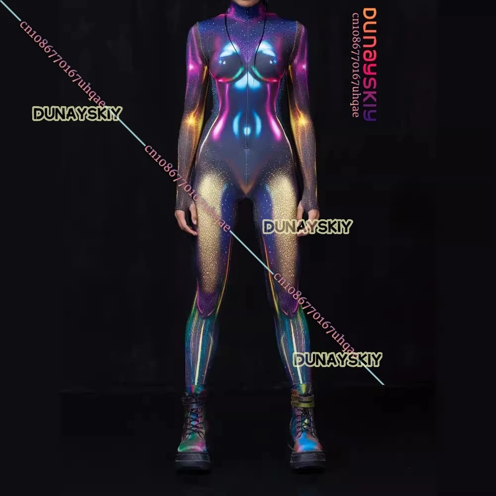 Fluorescence Tight Fitting Clothing Cyberpunk Robot Cosplay Costume 3D Printed Sexy Jumpsuit 2025 Anime Halloween Party Uniform