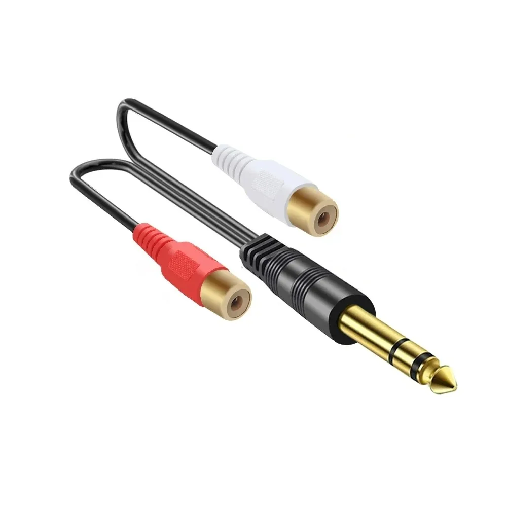 1/4 Inch TRS Jack to 2 RCA R/L Y Splitter Stereo Audio Cable 0.3m Dual RCA to 6.35mm Adapter Cord for Amplifier Mixer Speaker