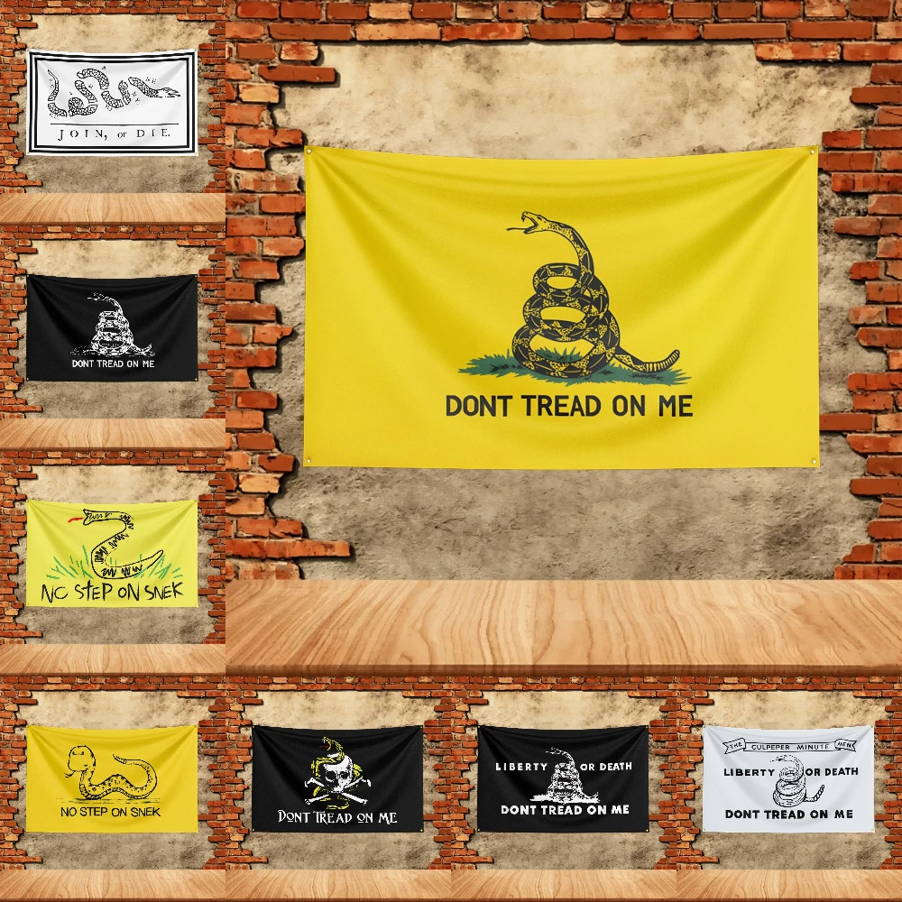 Gadsden Don't Tread On Me Tea Party Flag Banner Custom Image Garage Bedroom Living Room Dorm Wall Hanging Decor Tapestry