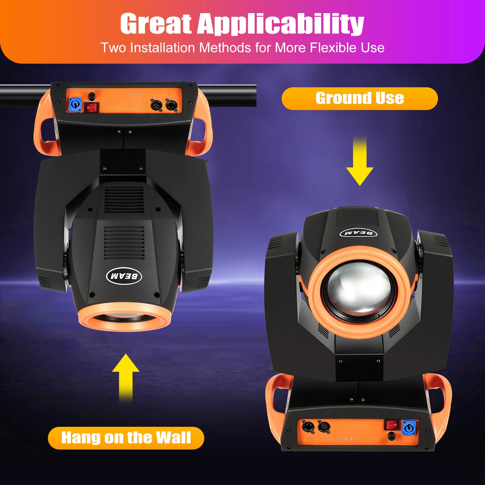 Moving Head Stage Light Black and Orange ABS 16 Channel Voice Control 300W Head Stage Light