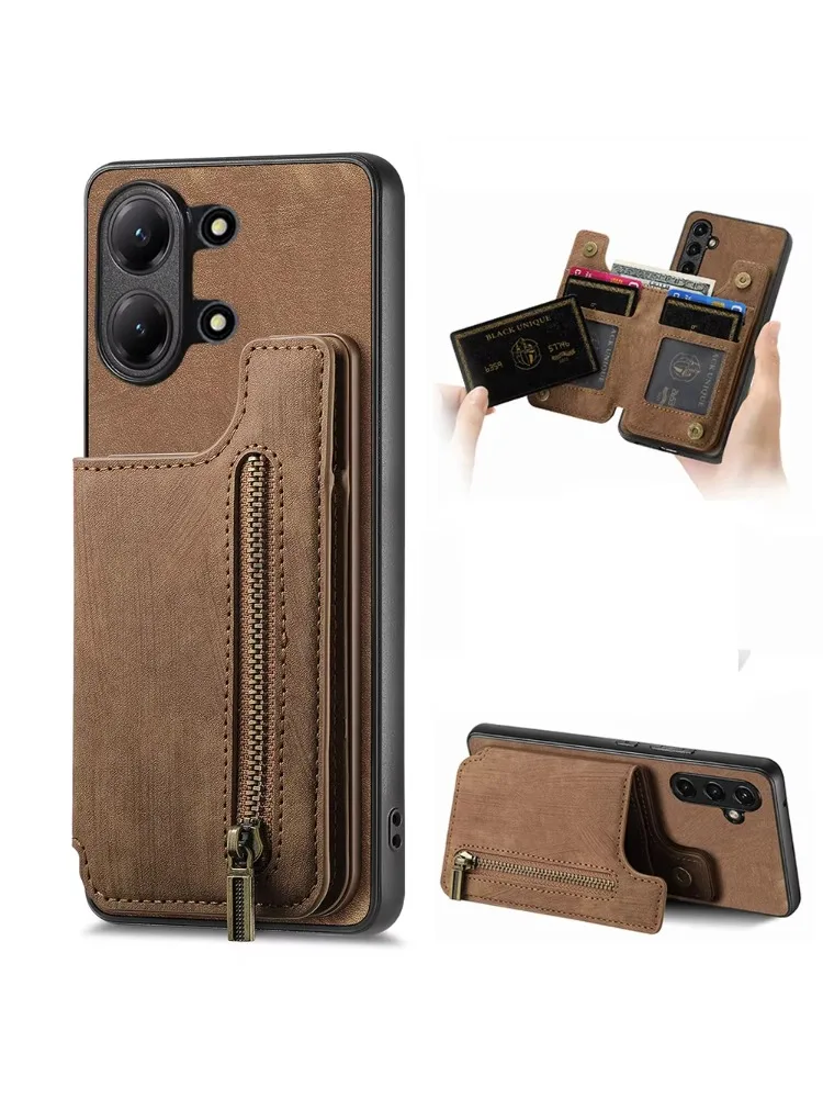 Etui skórzane z zamkiem błyskawicznym i magnetycznym portfelem do Xiaomi Poco F9 Ultra F8 F7 X6 X7 X8 Pro Max 5G, pokrowiec Poco F9 M8 F6 X 7 F 9 ProCard — zdjęcie produktu 7