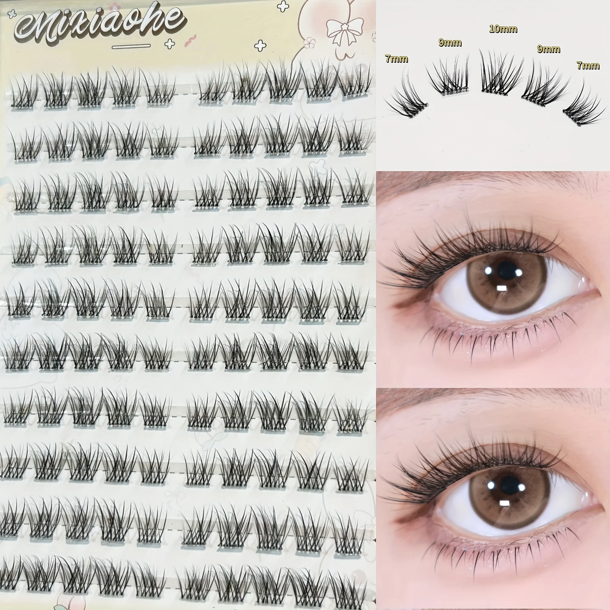 Mixiaohe 100 Cluster selbstklebende falsche Wimpern, kurze Birnenblüten-C-Locken, natürliche, flauschige DIY-Wimpern für Anfänger