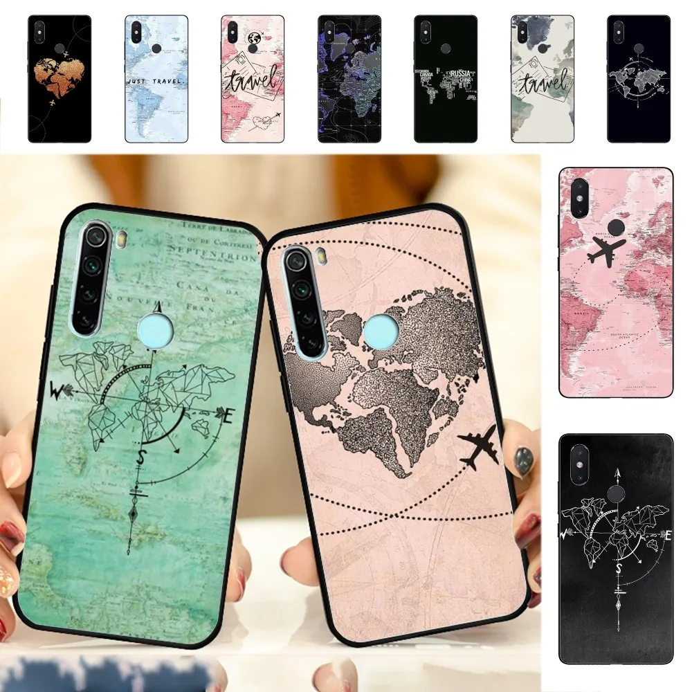 World Map Travel Just Go  Phone Case For Redmi Note 4 X 5 A 6 7 8 T 9 9S 10 11 11S 11Epro Poco M3 pro