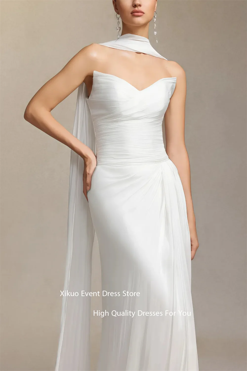 Xikuo Ribbons Side Slit Wedding Dresses Ruched Chiffon Pleated 2025 Bridal Gown Summer Sleeveless Vestidos De Novia Customized