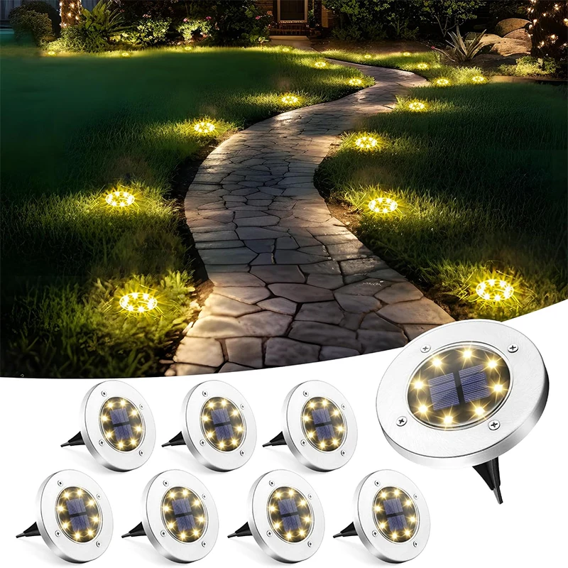 

8/20LED Solar Power Disk Light Outdoor Garden Solar Underground Light Deck Light Spotlight Buried Solar Led Lamp Garden Decor