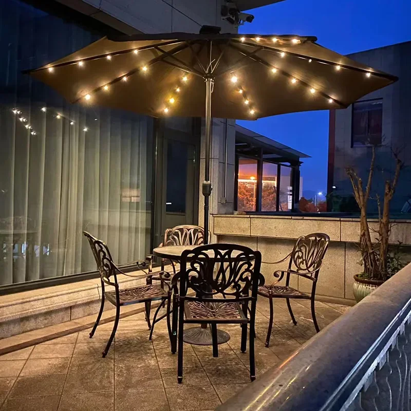 for 3m Large Middle Column Roman Outdoor Parasol with LED Light Solar Powered for Patio Courtyard Stall Shed Terrace Table