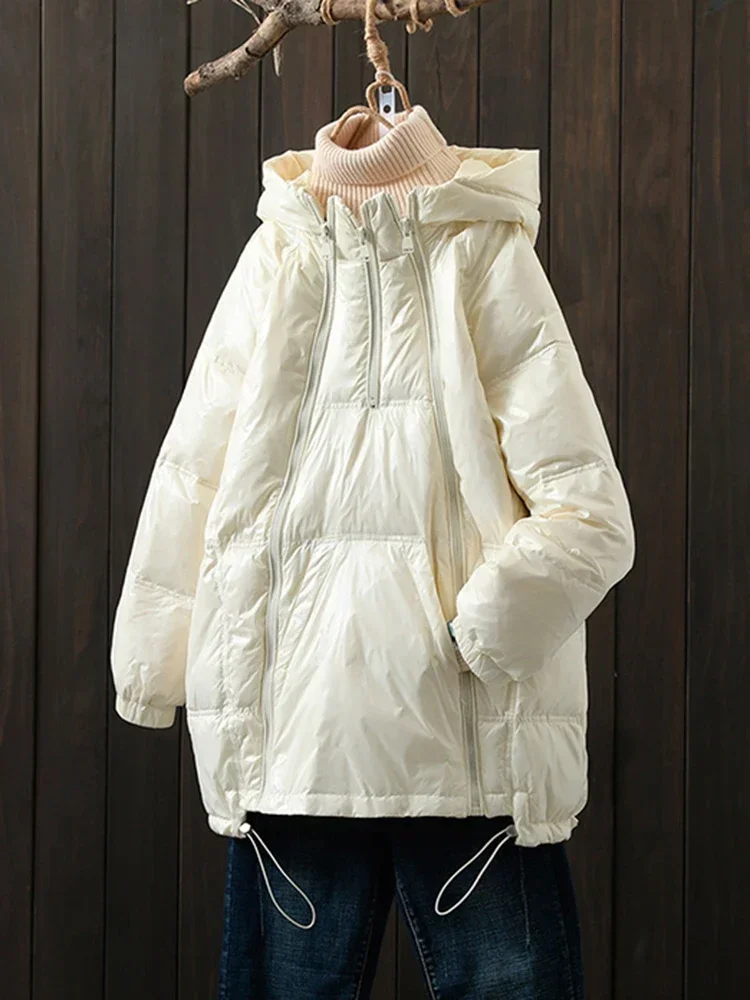 Winter Oversize Duck Down Coat Women Hoodies LOng Warm Jackets Spring Pocket Casual Basic Parkas ED1901