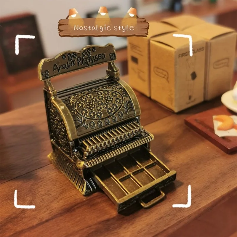 1/12 Dollhouse Miniature Accessories Mini Vintage Cash Register Simulation Furniture Model Toys for Doll House Decoration