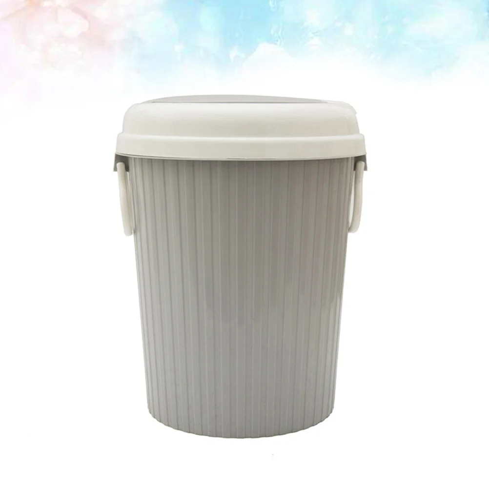 

Plastic Trash Can Small Grey Stylish Simple Cover Waste Bucket for Kitchen Home Office Portable Handle Easy Flick Lid