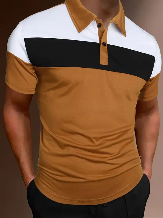 

2024 Spring/Summer New Button Lapel 3d Printed Polo Shirt Sports And Casual Men's Short Sleeve Stripe Pattern Top