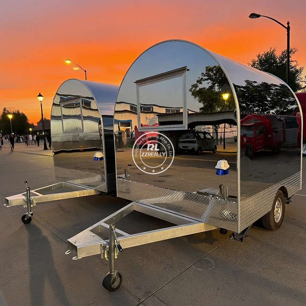 Stainless steel Mobile Food Cart Caravan Food Truck Snack Business Small Food Trailer Cart Ice Cream Cart Coffee Trailer